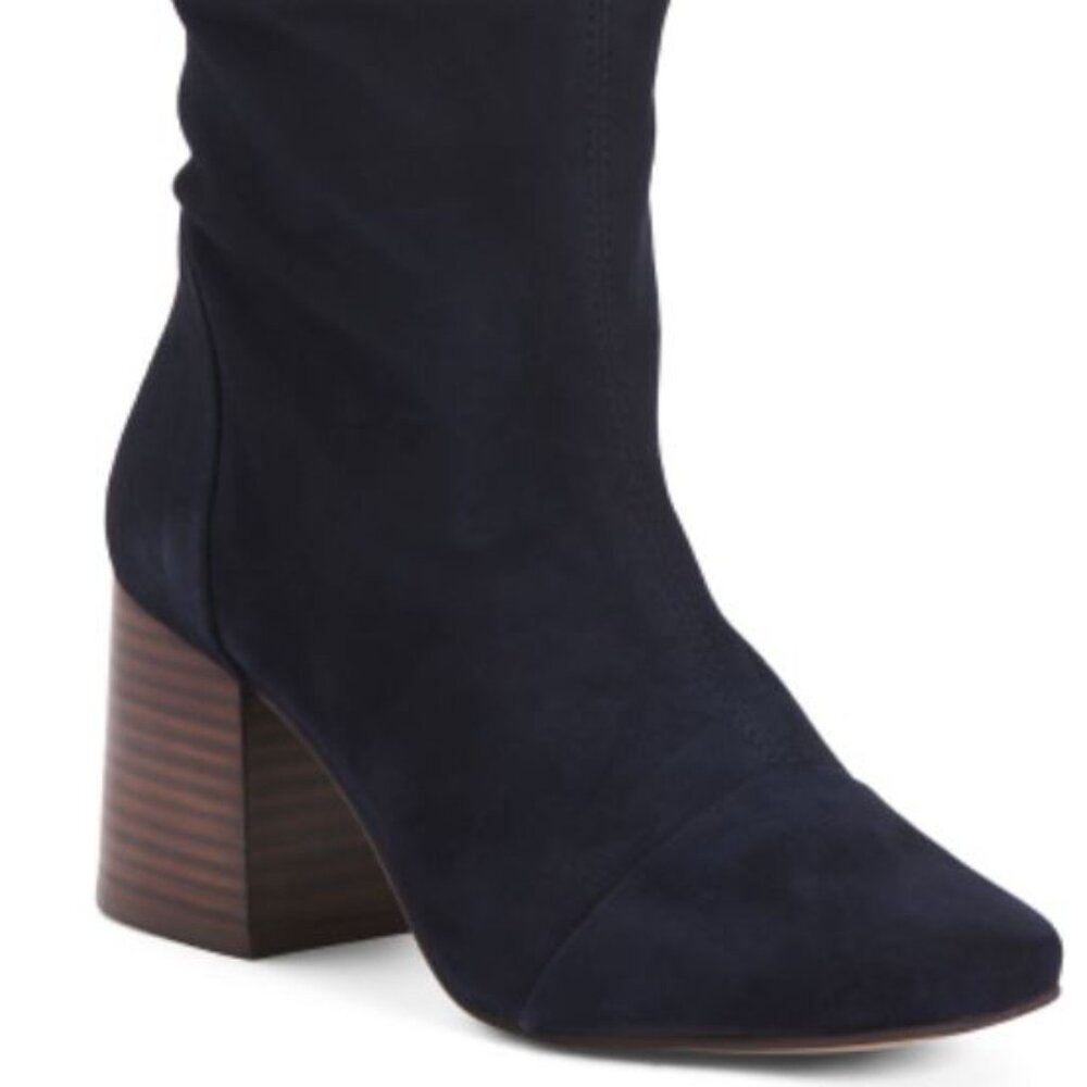 ERAM Made in Portugal Navy Blue Suede Square Toe Booties Size 7
